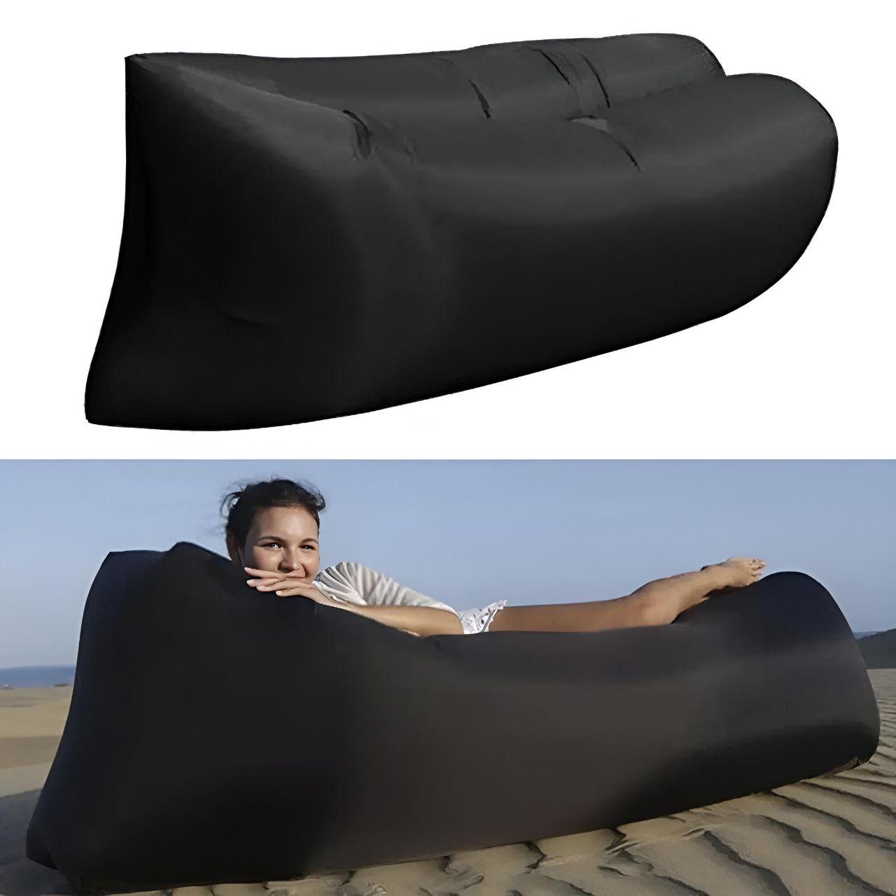 Ламзак Пляжный диван-мешок Черный Надувной матрас (160х70 см) AIR SOFA CLOUD