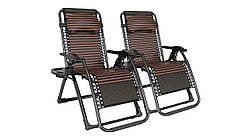 Посилений! Комплект із 2 розкладних шезлонгів Zero Gravity LEOBRO Коричневого кольору 3D-тканина