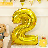 Кулька цифра 2 фольгована 32 дюйма золотистий, фото 3