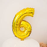 Кулька цифра 6 фольгована 32 дюйма золотистий, фото 2