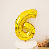 Кулька цифра 6 фольгована 32 дюйма золотистий, фото 3