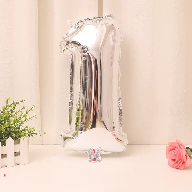Кулька цифра 1 фольгована 32 дюйма сріблястий, фото 1