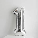 Кулька цифра 1 фольгована 32 дюйма сріблястий, фото 2