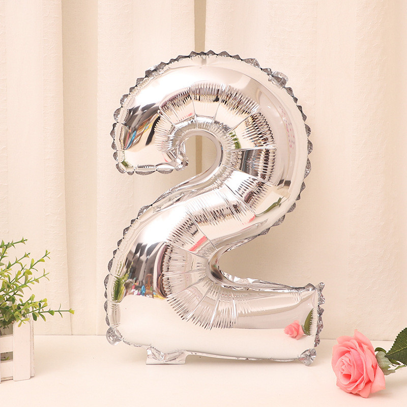 Кулька цифра 2 фольгована 32 дюйма сріблястий, фото 1