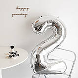 Кулька цифра 2 фольгована 32 дюйма сріблястий, фото 3