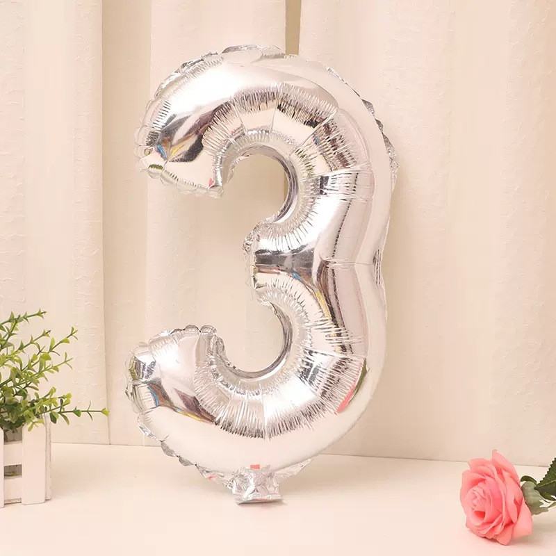 Кулька цифра 3 фольгована 32 дюйма сріблястий, фото 1