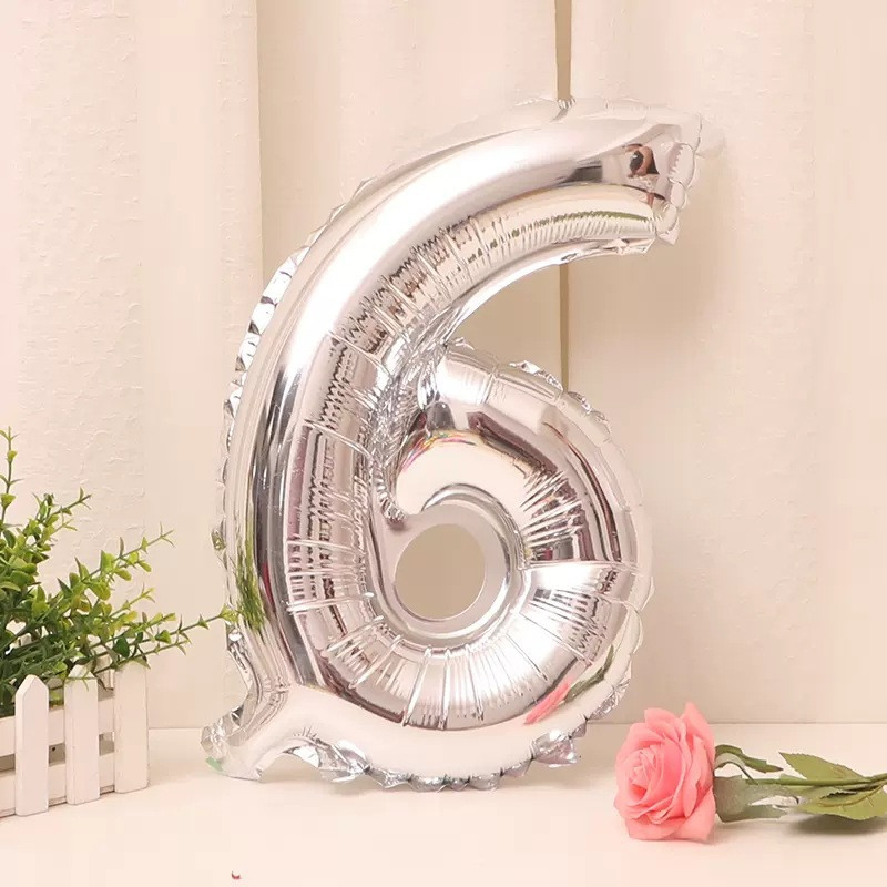 Кулька цифра 6 фольгована 32 дюйма сріблястий, фото 1