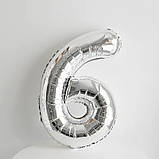 Кулька цифра 6 фольгована 32 дюйма сріблястий, фото 3