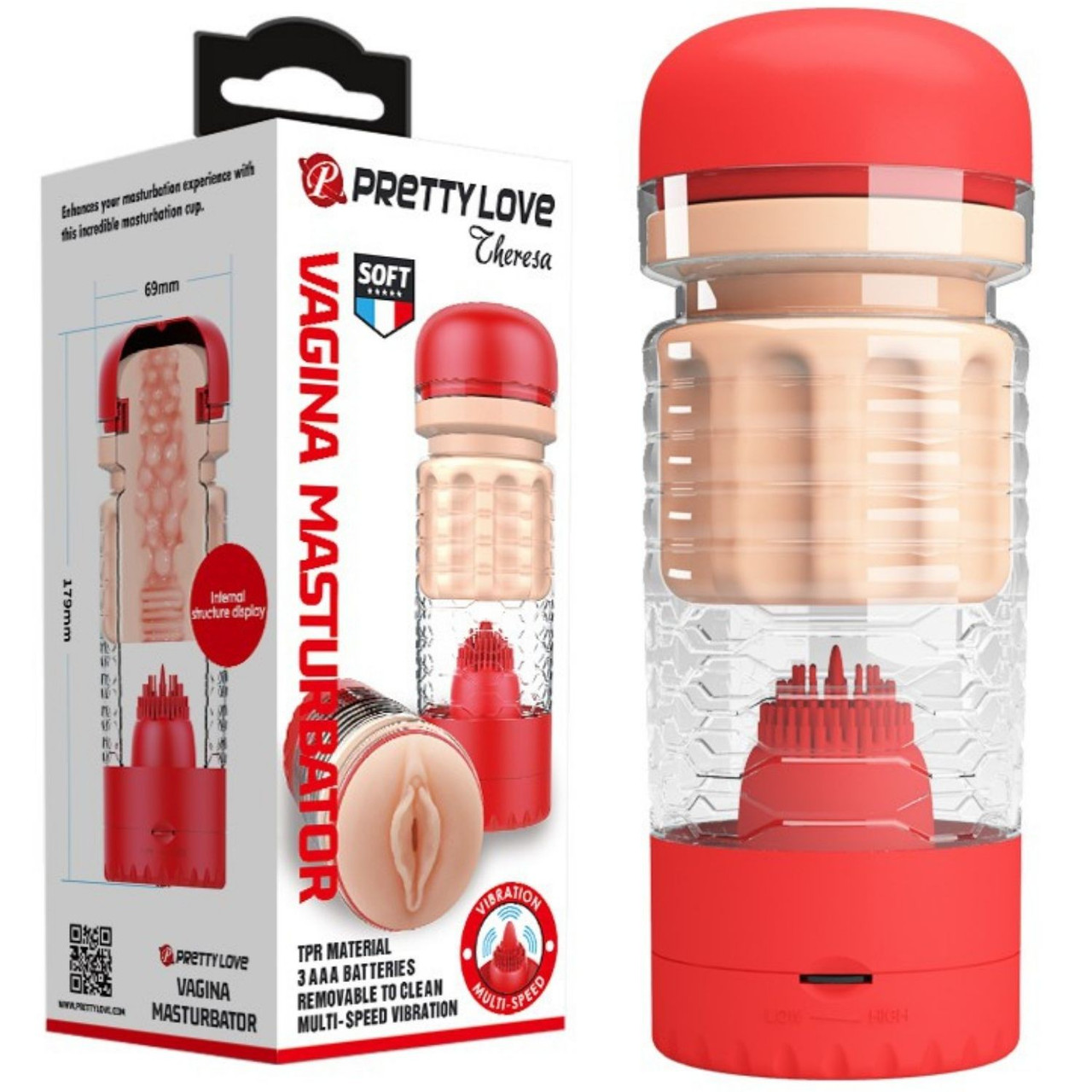 Мастурбатор вагiна з вiбро PRETTY LOVE - EMILY Red