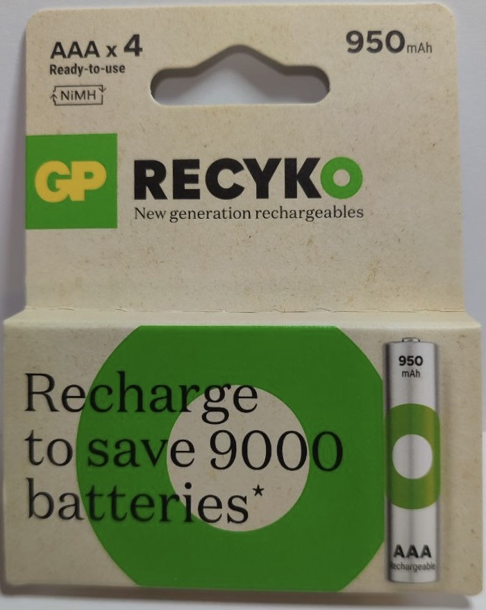Акумулятори GP ReCyko+, R03, AAA, 950 mAh ціна за 4 штуки в блістері