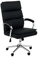 Крісло керівника офісне комп'ютерне Faraon чорний шкірозамінник із механізмом гойдання Anyfix і хромованою хрестовиною AMF