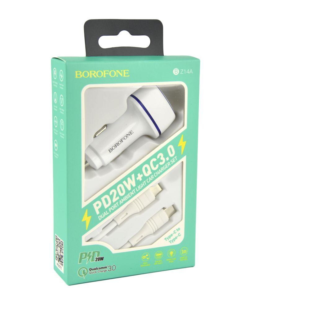 Автозарядний пристрій Borofone BZ14A PD20W+QC3.0 Type-C to Type-C 3A, фото 1