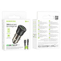 Автозарядний пристрій Borofone BZ25 1 USB/1USB-C QC/PD38W+Type-C to Lightning