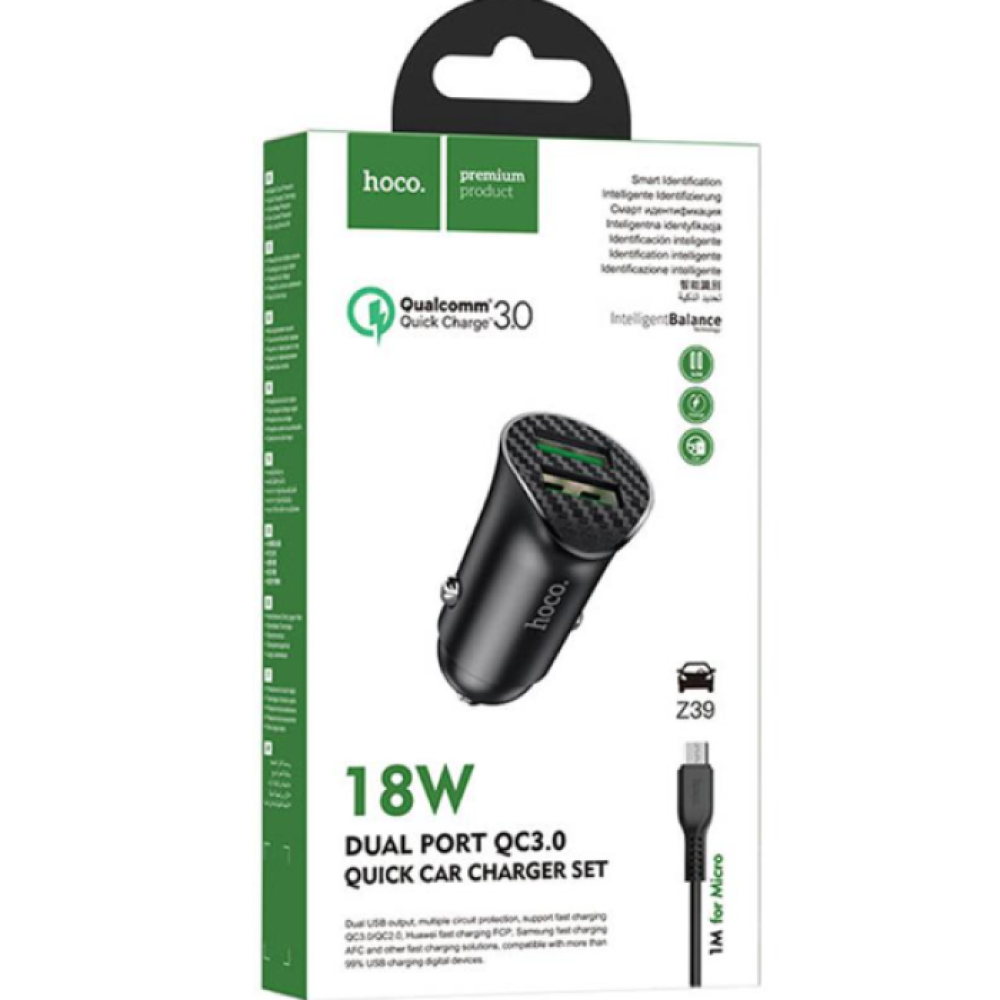 Автозарядний пристрій Hoco Z39 QC3.0 Micro 2USB, фото 1