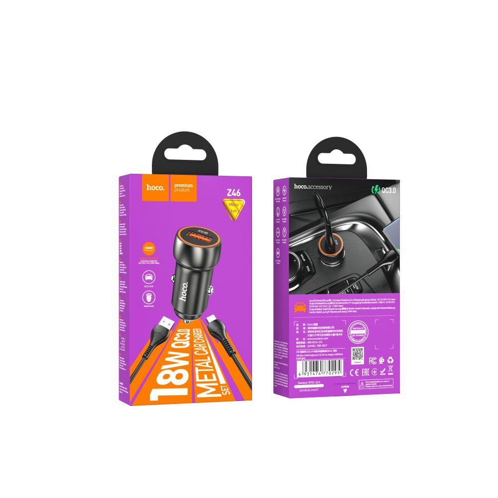 Автозарядний пристрій Hoco Z46 QC3.0 18W Micro, фото 1