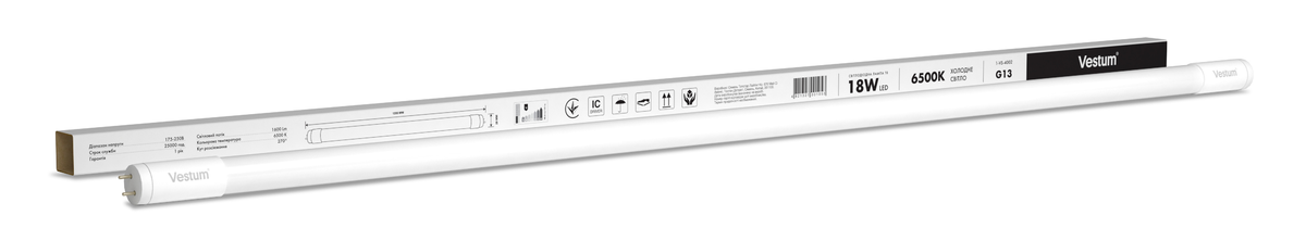 Світлодіодна лампа Vestum T8 1200мм 18W 1600Лм 6500K 175-250V G13 1-VS-4002, фото 1
