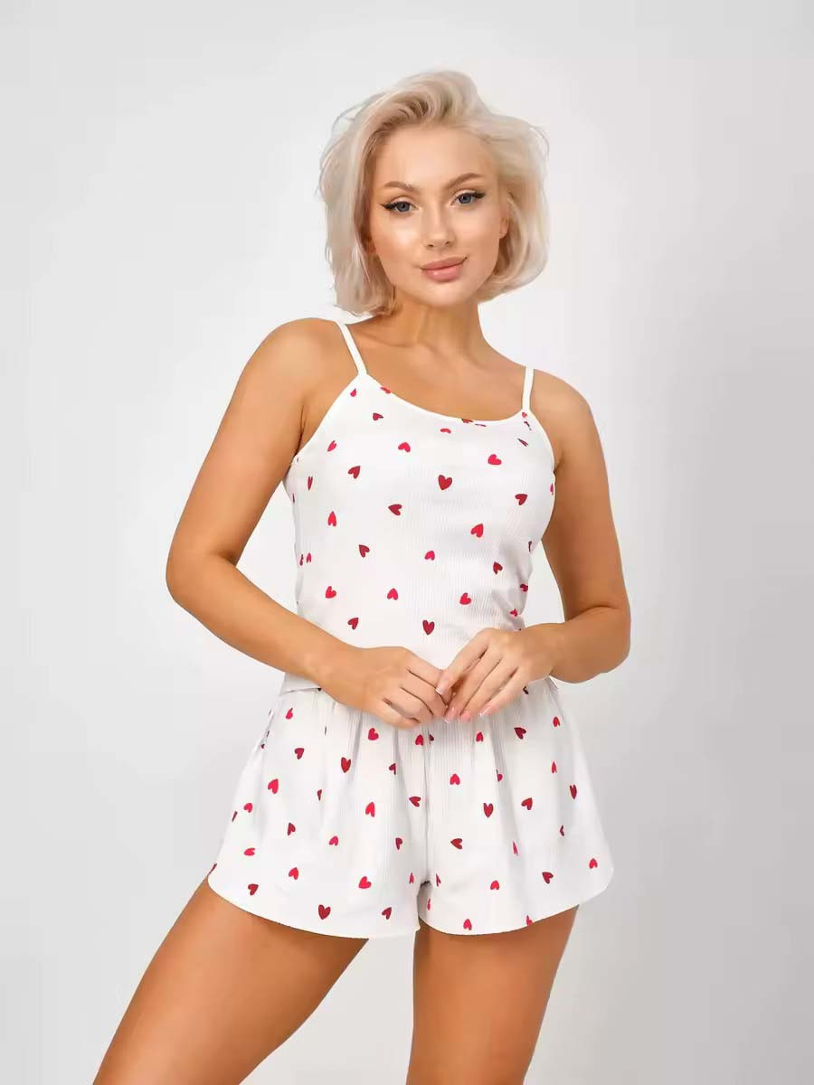 Жіночі піжами №02001з серцями Білий (L,XL), фото 1