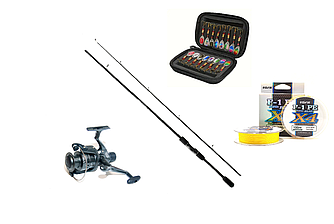 Набір для лову хижака спінінг , котушка , шнур 16 блешень   (щука, судак, окунь, головень)