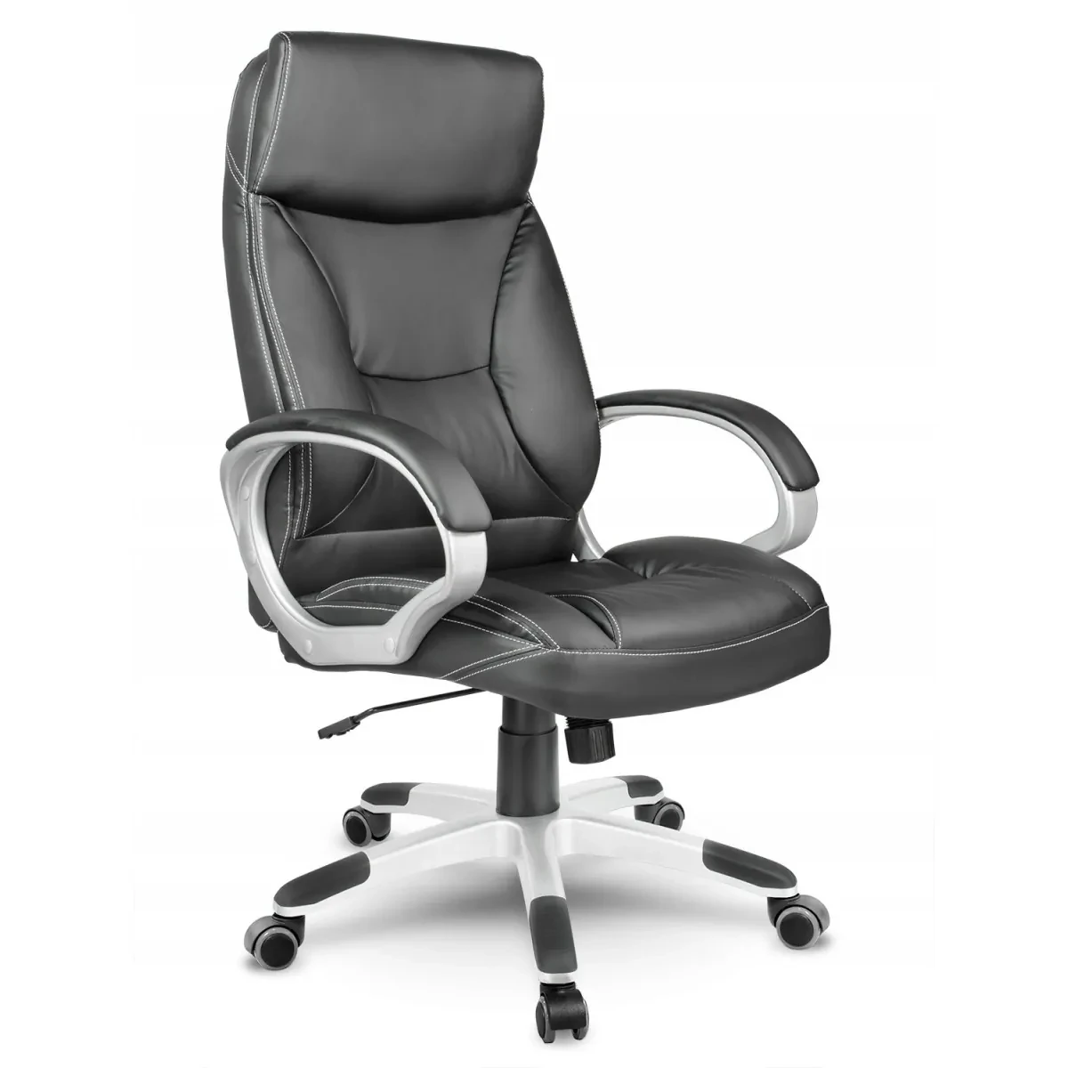 Сучасне офісне ергономічне крісло з підголовником, м'якими підлокітниками, регуляцією TILT, чорне, фото 1