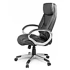 Сучасне офісне ергономічне крісло з підголовником, м'якими підлокітниками, регуляцією TILT, чорне, фото 3