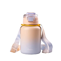 Термос 600 мл з поїлкою і ремінцем з нержавіючої сталі Baicc Жовтий градієнт в школу