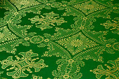 Шовкова церковна тканина Александрійський  хрест зелений з злотом