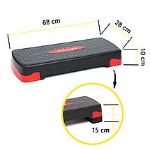Степ-платформа 2-ступенева Cornix 68 х 28 х 10-15 см XR-0190 Black/Red Poland, фото 2