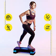 Степ-платформа 2-ступенева Cornix 68 х 28 х 10-15 см XR-0191 Black/Blue Poland, фото 4