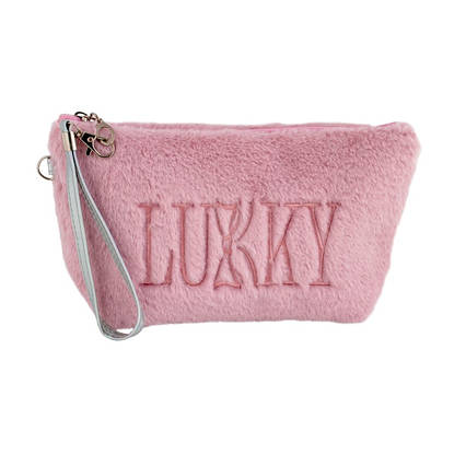Косметичка плюшева, бузкова, з логотипом Lukky (T21390)