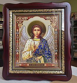 Ікона Ангел Хранитель у дерев'яному темному фігурному кіоті під склом, розмір кіота 32×29, лік 20×24