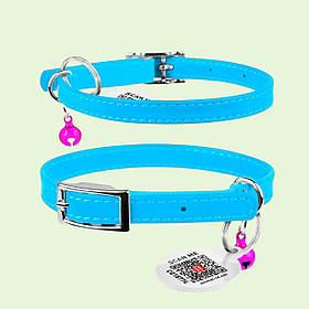 Нашийник блакитний для кошенят з натуральної шкіри з гумкою XXS CoLLaR WAUDOG GLAMOUR, ширина 9 мм, довжина 17-20 см