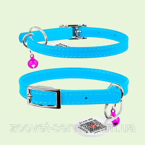 Нашийник CoLLaR WAUDOG GLAMOUR для котів та кошенят шкіряний з резинкою XXS (ширина 9 мм, довжина 22-30 см) Блакитний, фото 1
