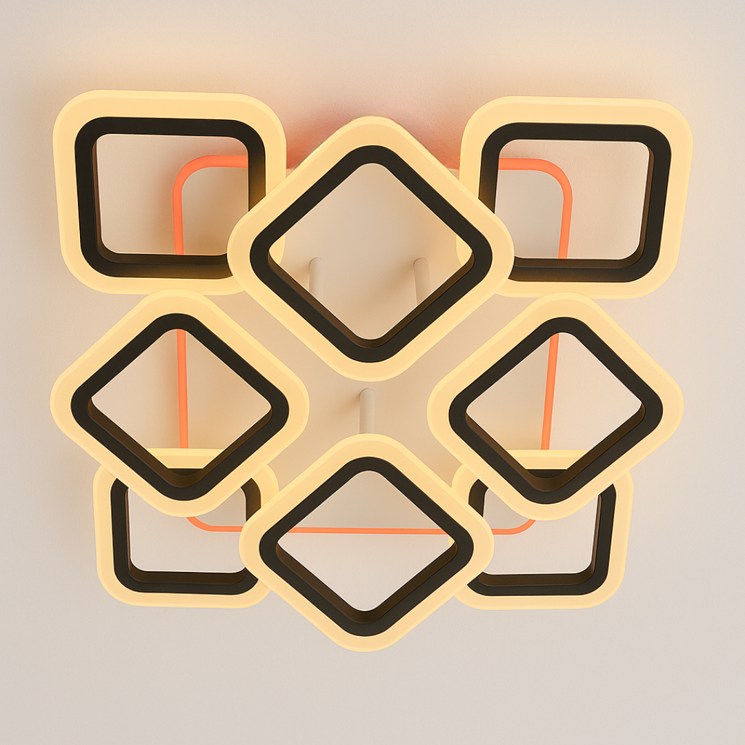 Квадратна стельова люстра Linisoln 80W до 18 м² колір Чорний 5588/4+4S BK 3color, фото 1