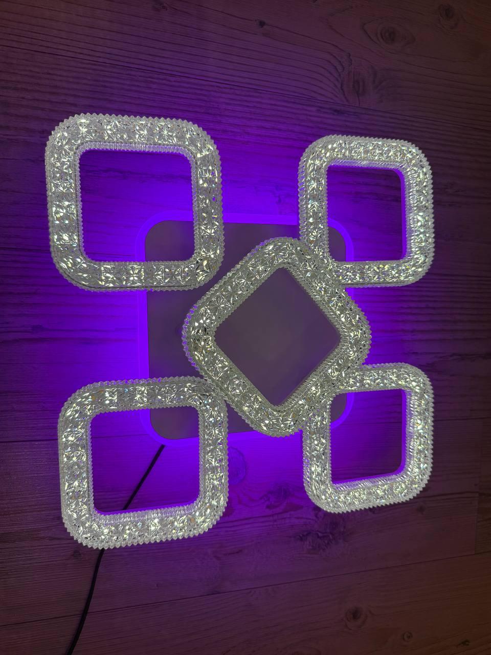 Люстра діодна квадратна Vatan Light 80W до 18 м² колір Білий 1176/4+1 WH 3color, фото 1