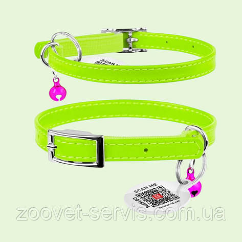 Нашийник шкіряний салатовий для котів та кошенят COLLAR WAUDOG гламур 9 мм/22-30 см 32485, фото 1