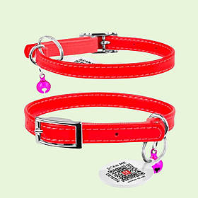 Нашийник Collar для котів шкіряний WAUDOG Glamour червоний  XXS 17-20см  32753