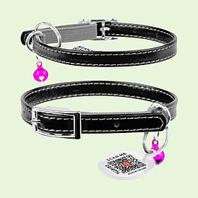 Нашийник Collar для котів шкіряний WAUDOG Glamour чорний  XXS 17-20см  32751