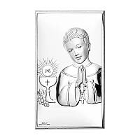 Серебряная икона первое причастие для мальчика 6,5 x 11 см.