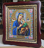 Ікона Пресвята Богородиця Невпинної допомоги в темному дерев'яному кіоті під склом, розмір 32*28, лік 20*24, фото 2