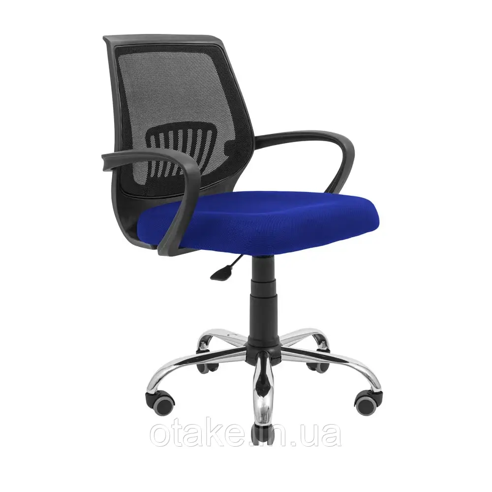 Крісло Richman Стар Хром Піастра Сітка чорна + синя (сидіння), фото 1