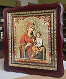 Ікона Пресвята Богородиця швидкослухняна в темному фігурному кіоті під склом, розмір кіота 32×29, сюже 20×24, фото 2