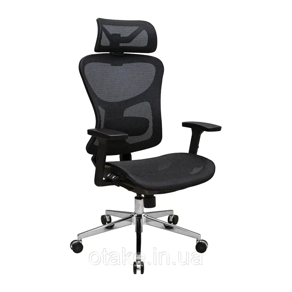 Крісло Richman Ергостар Хром Synchro Сітка Чорна, фото 1