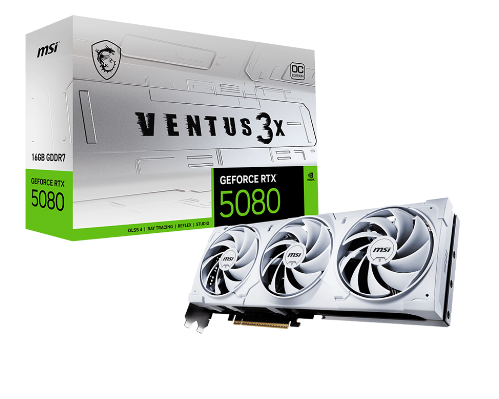 Відеокарта GeForce RTX 5080 16 GB MSI Ventus 3X OC White (RTX 5080 16G VENTUS 3X OC WHITE)
