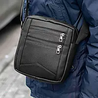 Чоловіча сумка барсетка через плече з еко структурної шкіри чорна Loft Black месенджер