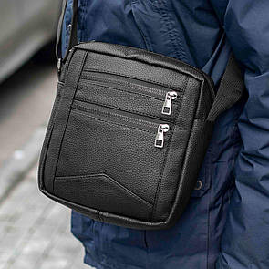 Чоловіча сумка барсетка через плече з еко структурної шкіри чорна Loft Black месенджер