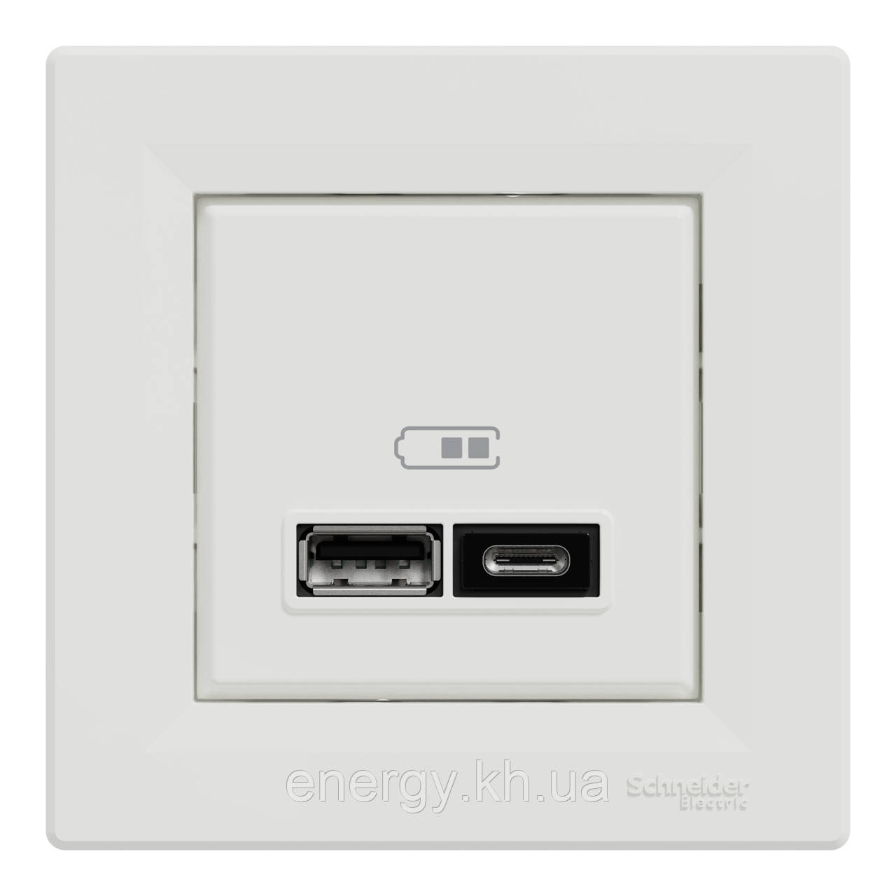 USB розетка тип А+С 2,4А або 2х1,2А біла Asfora EPH2700321, фото 1