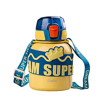 Термос дитячий 560 мл з поїлкою та ремінцем Super Hero Dream Жовтий