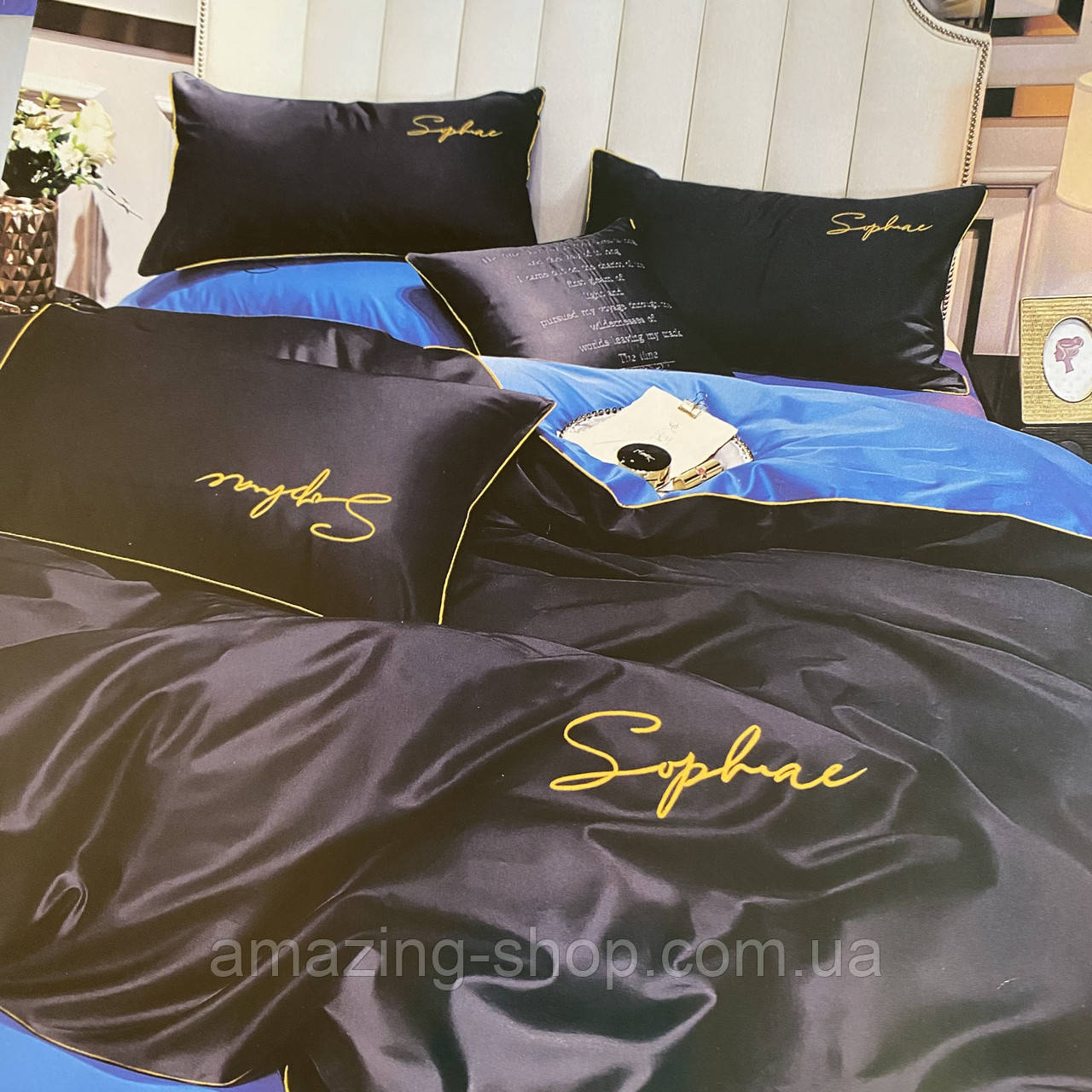 Комплект полуторної постільної білизни високої якості із сатину 150*220 см Півтораспальний розмір, фото 1