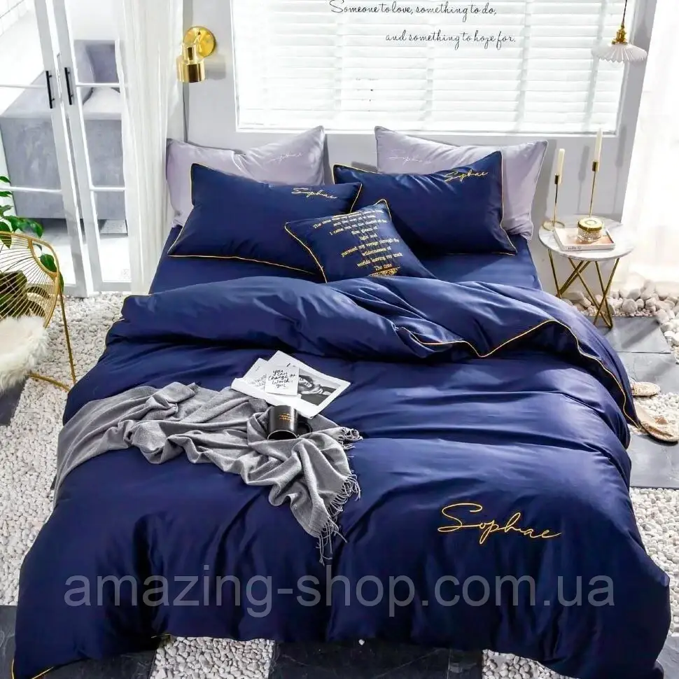 Євро комплект якісної постільної білизни із сатину Євро розмір 200*220 см, фото 1
