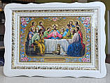 Ікона Таємна Вечеря в білому дерев'яному фігурному під склом з декоративними кутами, розмір кіота 41*31, сюжет 20*30., фото 3